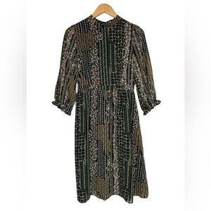 Forever 21 Black Floral Long Sleeve Midi Dress Size XS Cottagecore Prairiecore